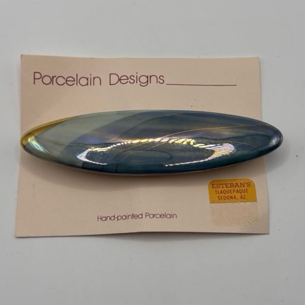 NEW! Porcelain Designs Hand-Painted Blue and Gold Hair Clip